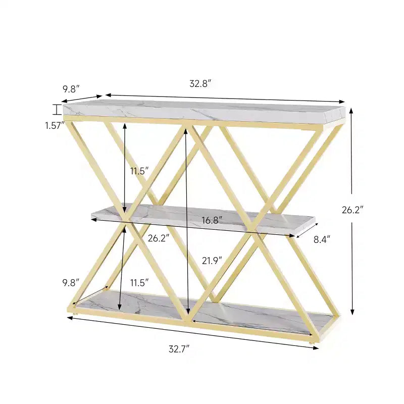 Mesa consola industrial de 3 niveles para sala de estar, estructura robusta en X, estantes de almacenamiento abiertos, mesa moderna para recibidor o sofá, conjunto de muebles decorativos