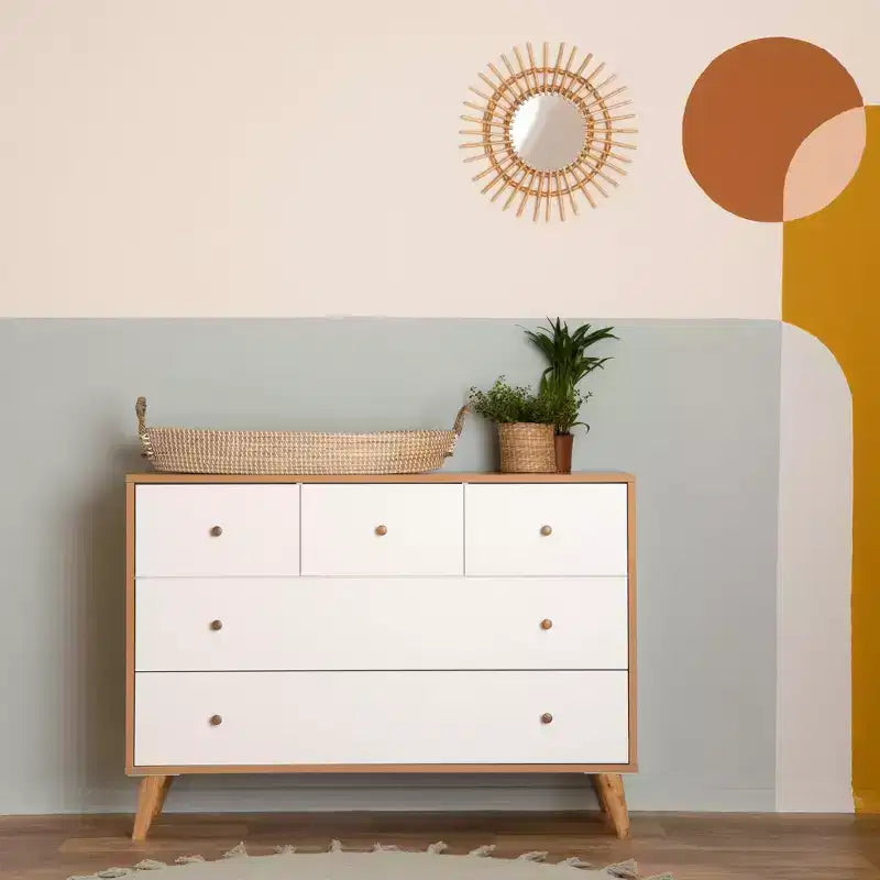 dadada Baby Austin 5-Drawer Nursery Dresser (White + Red Oak)