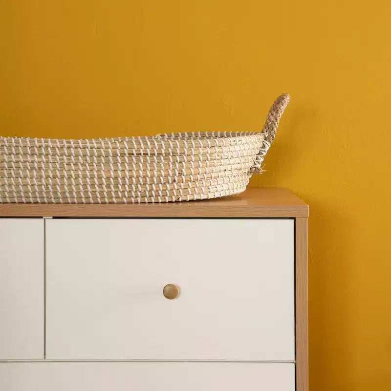 Cómoda infantil de 5 cajones (blanco + roble rojo)