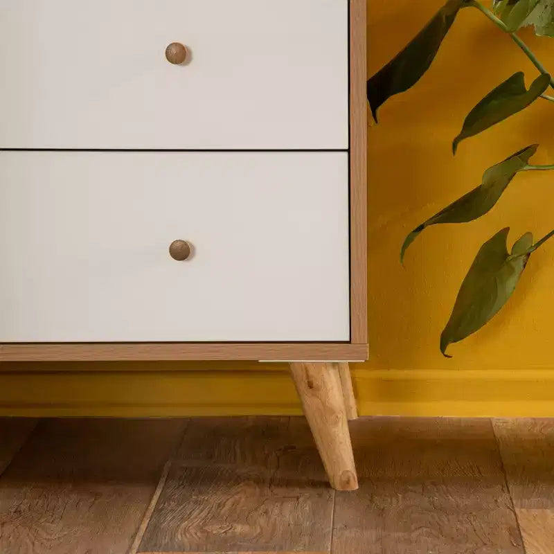 Commode à 5 tiroirs pour chambre de bébé (blanc + chêne rouge)