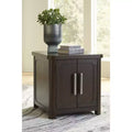 Signature Design by Ashley Breckington Rectangular End Table with Cabinet Storage, Dark Brown Finish