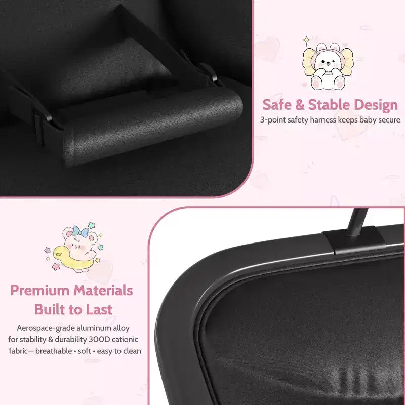 Columpio ajustable de 3 posiciones para bebés, mecedora infantil con estructura de aluminio y barra de juguetes, balanceo hacia delante y atrás y modo fijo con bloqueo