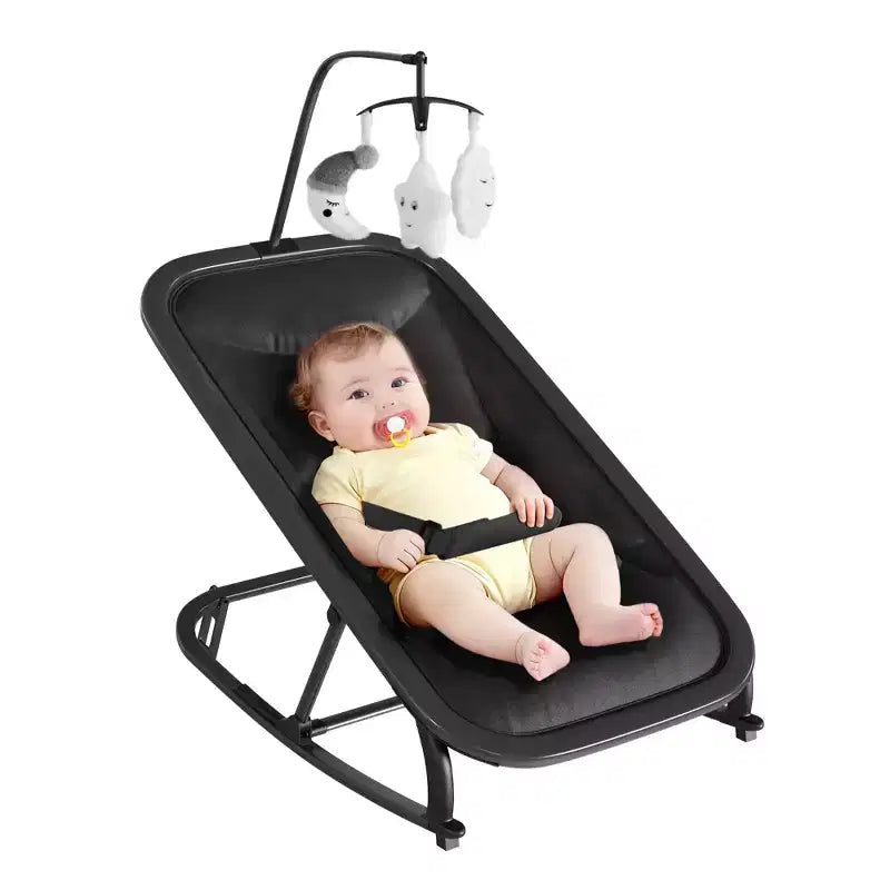 Columpio ajustable de 3 posiciones para bebés, mecedora infantil con estructura de aluminio y barra de juguetes, balanceo hacia delante y atrás y modo fijo con bloqueo