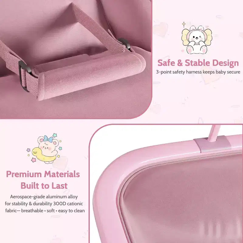 Columpio ajustable de 3 posiciones para bebés, mecedora infantil con estructura de aluminio y barra de juguetes, balanceo hacia delante y atrás y modo fijo con bloqueo