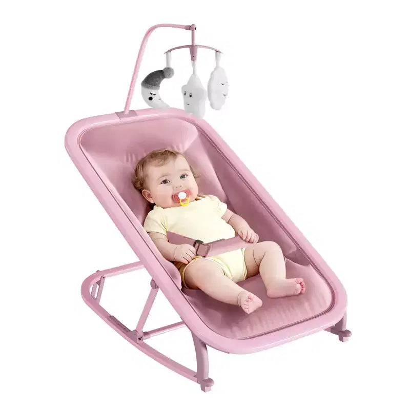 Columpio ajustable de 3 posiciones para bebés, mecedora infantil con estructura de aluminio y barra de juguetes, balanceo hacia delante y atrás y modo fijo con bloqueo