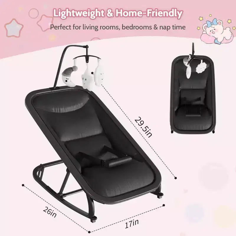 Babyschaukel mit 3 einstellbaren Positionen für Säuglinge, Wippe mit Aluminiumrahmen und Spielzeugbügel, Vor- und Zurückschaukeln sowie arretierbarer Standmodus