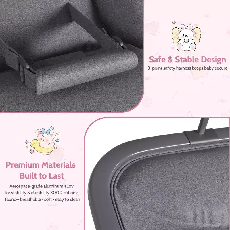 Columpio ajustable de 3 posiciones para bebés, mecedora infantil con estructura de aluminio y barra de juguetes, balanceo hacia delante y atrás y modo fijo con bloqueo
