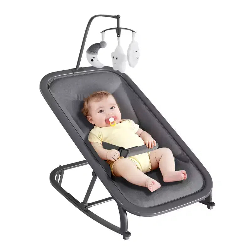Columpio ajustable de 3 posiciones para bebés, mecedora infantil con estructura de aluminio y barra de juguetes, balanceo hacia delante y atrás y modo fijo con bloqueo