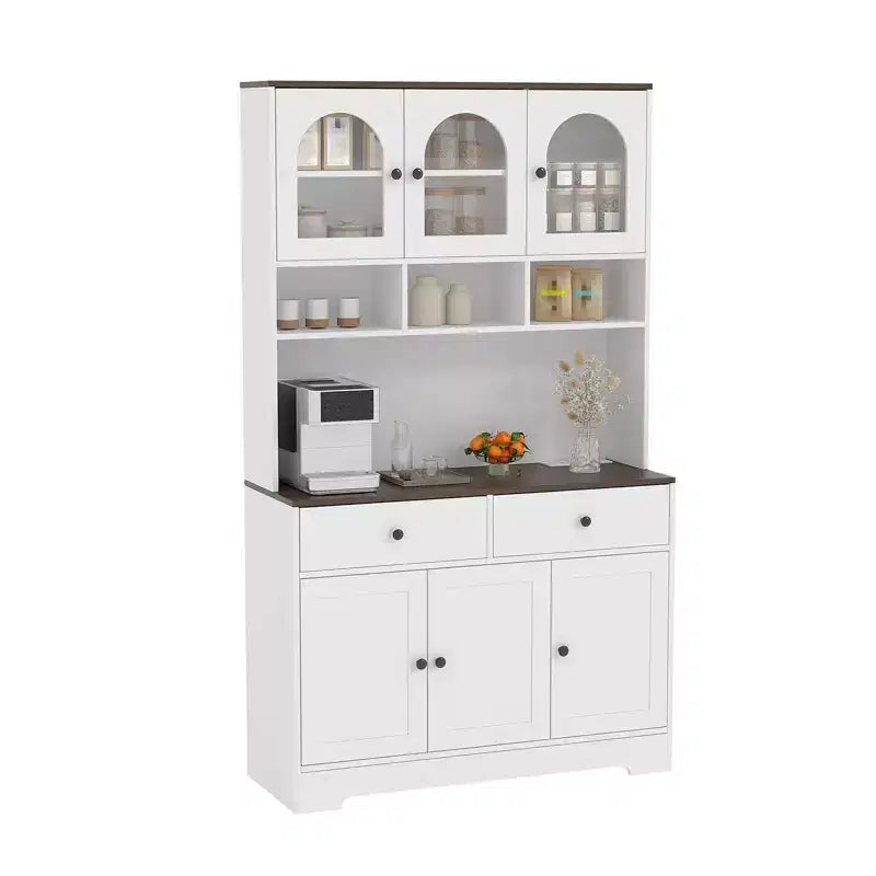 COZONY 71 Farmhouse Kitchen Pantry Cabinet with Glass Doors, Open Shelves & Drawers, Freestanding Storage Organizer, White