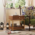 End Table with Drawer and Open Shelf, 2 Tiers Sofa Side Table with Gold Metal Frame for Living Room, Modern Nightstand Bedside Table for.