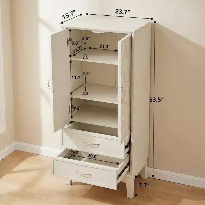 53.5 Mid-Century-Küchenschrank mit Türen und Schubladen, Antikweiß