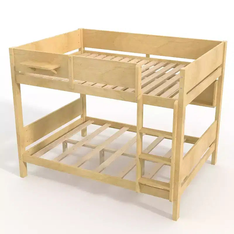 Litera con bandeja práctica, estructura de litera de madera maciza con estantes de almacenamiento y somier de láminas reforzado
