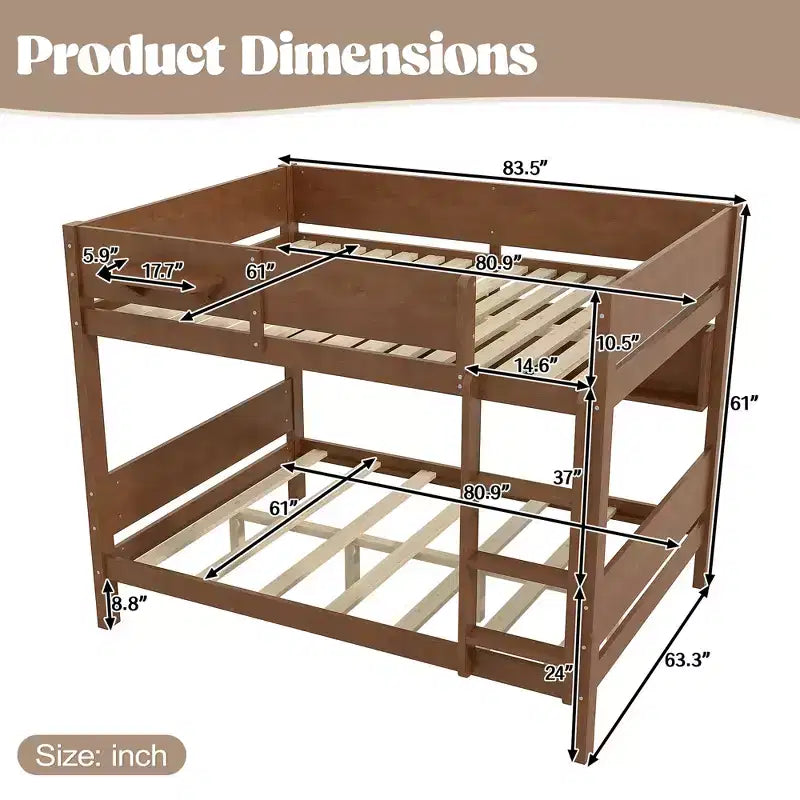 Litera con bandeja práctica, estructura de litera de madera maciza con estantes de almacenamiento y somier de láminas reforzado
