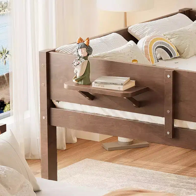 Litera con bandeja práctica, estructura de litera de madera maciza con estantes de almacenamiento y somier de láminas reforzado