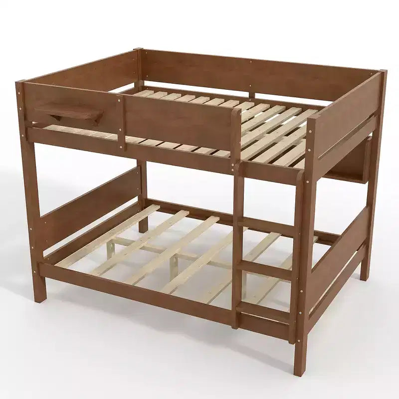 Litera con bandeja práctica, estructura de litera de madera maciza con estantes de almacenamiento y somier de láminas reforzado