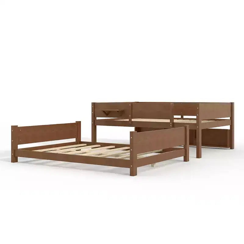 Litera con bandeja práctica, estructura de litera de madera maciza con estantes de almacenamiento y somier de láminas reforzado