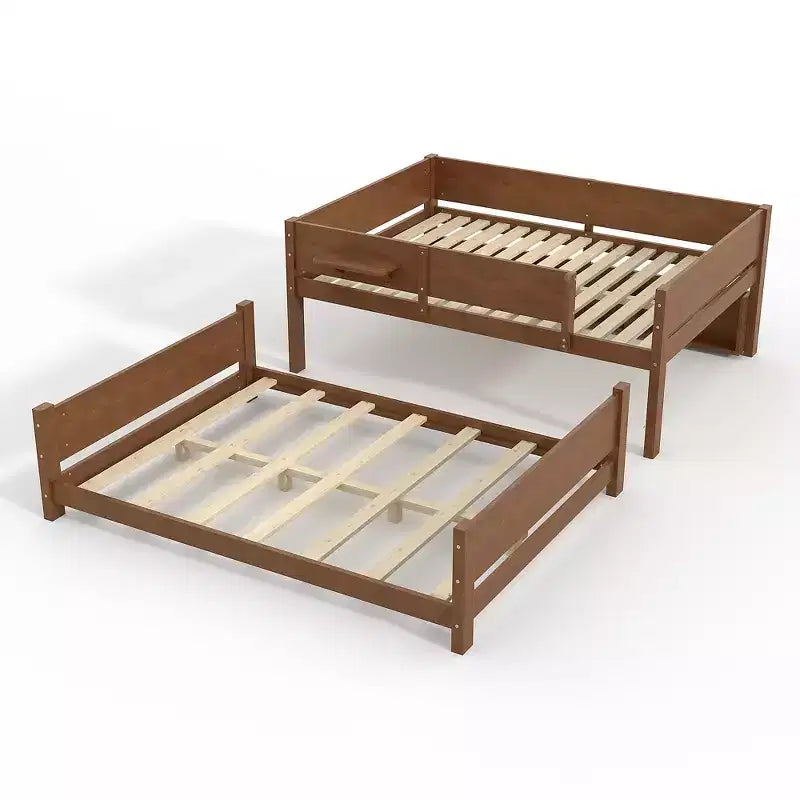 Litera con bandeja práctica, estructura de litera de madera maciza con estantes de almacenamiento y somier de láminas reforzado