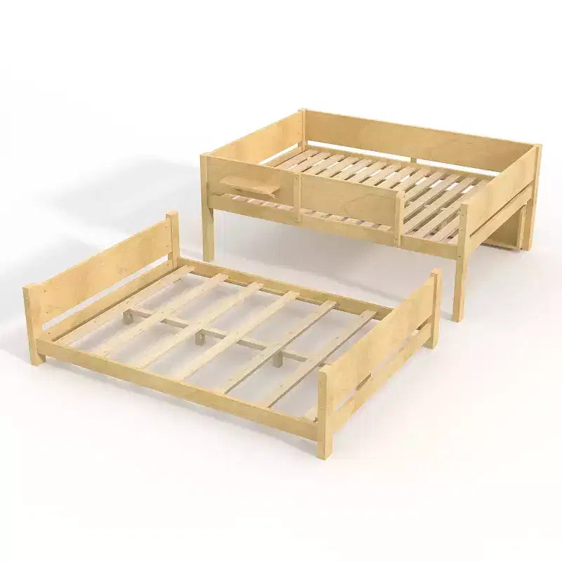 Litera con bandeja práctica, estructura de litera de madera maciza con estantes de almacenamiento y somier de láminas reforzado