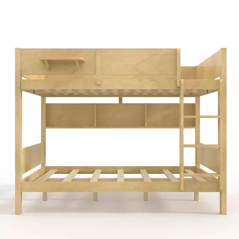 Litera con bandeja práctica, estructura de litera de madera maciza con estantes de almacenamiento y somier de láminas reforzado