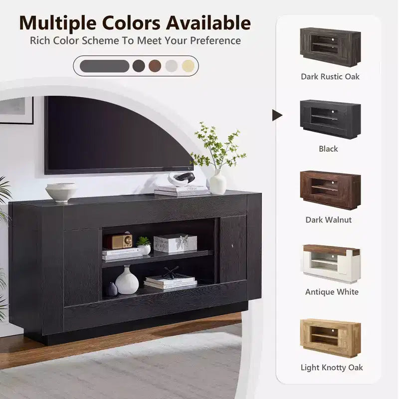 Meuble de divertissement de 70 pour téléviseurs jusqu’à 80, meuble TV moderne avec rangements ouverts et placards, console multimédia en bois épais pour le salon