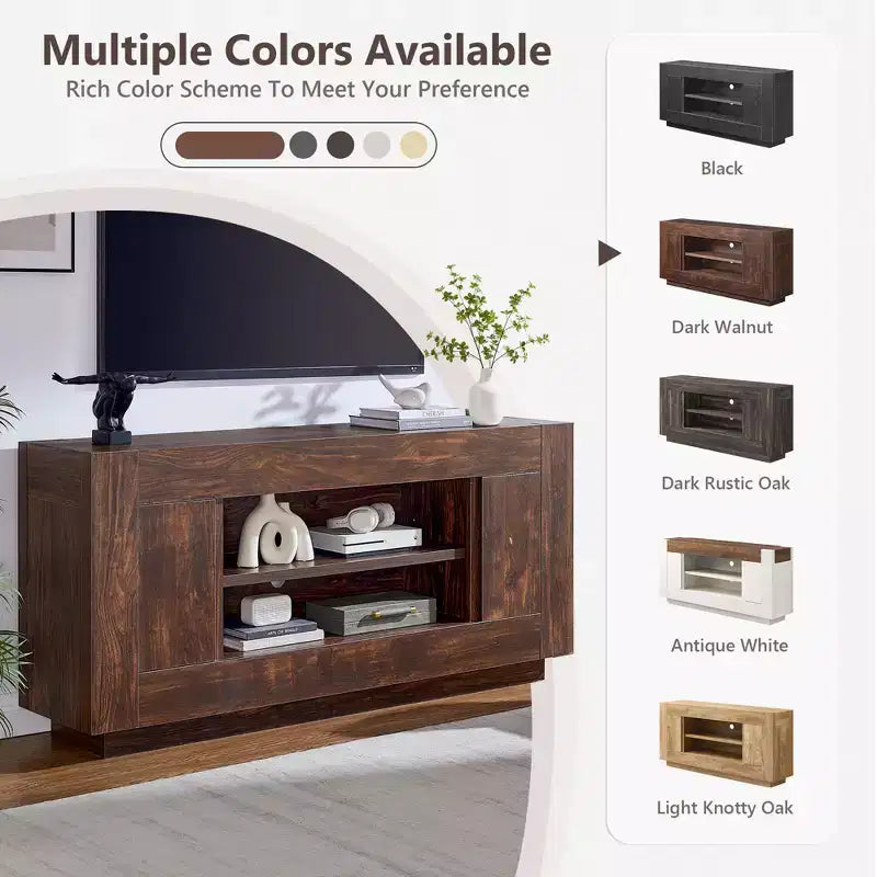 Meuble de divertissement de 70 pour téléviseurs jusqu’à 80, meuble TV moderne avec rangements ouverts et placards, console multimédia en bois épais pour le salon