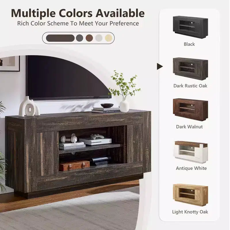 Meuble de divertissement de 70 pour téléviseurs jusqu’à 80, meuble TV moderne avec rangements ouverts et placards, console multimédia en bois épais pour le salon