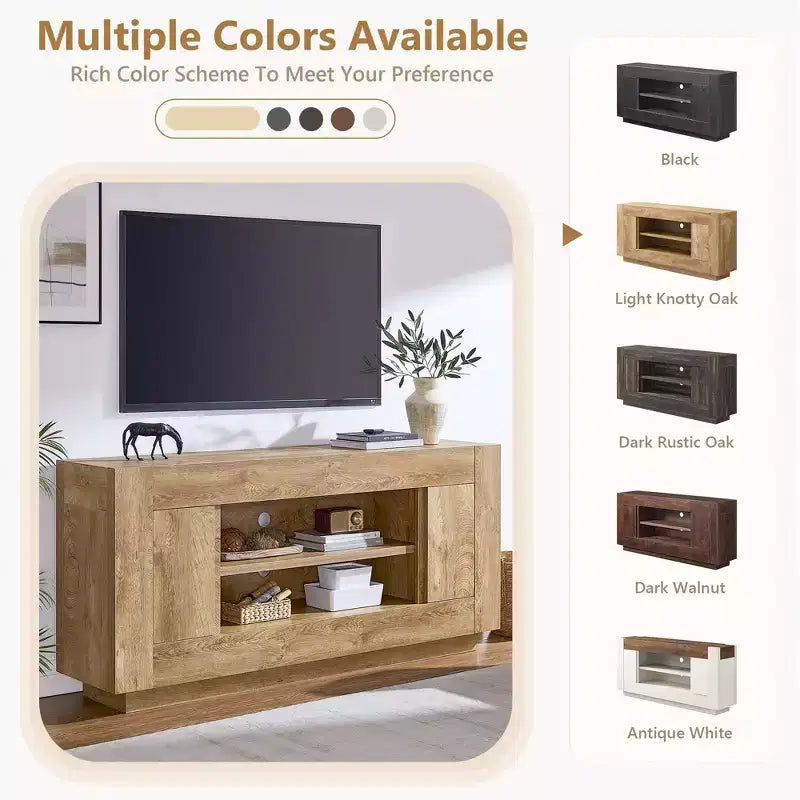 Meuble de divertissement de 70 pour téléviseurs jusqu’à 80, meuble TV moderne avec rangements ouverts et placards, console multimédia en bois épais pour le salon