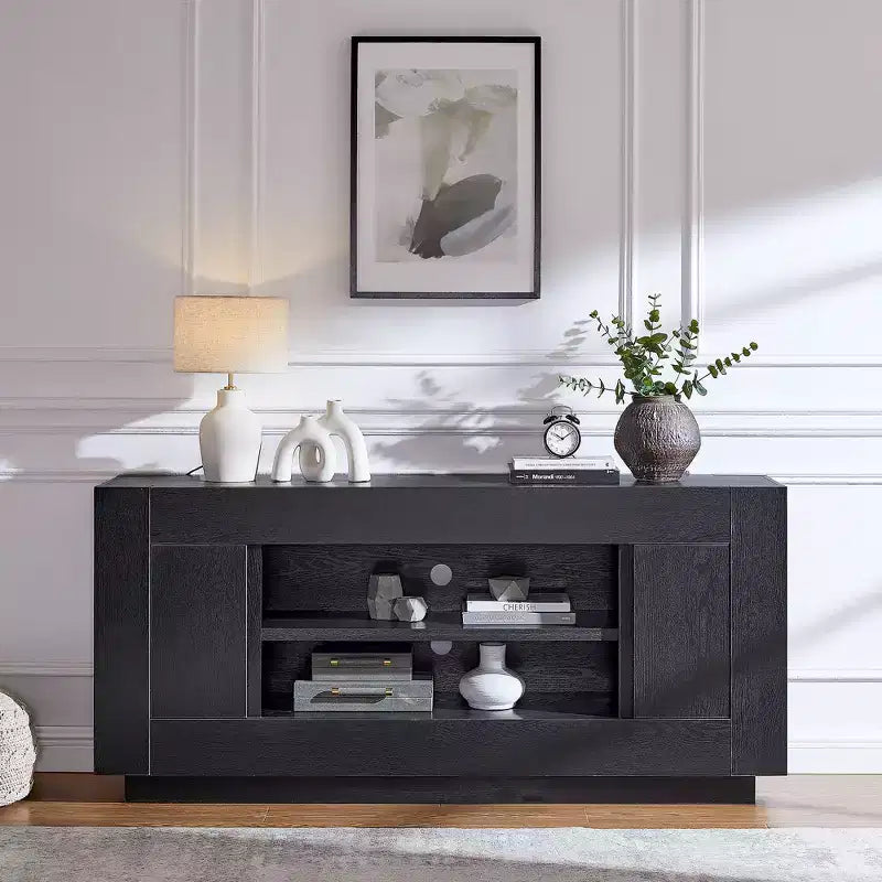 70 Entertainment-Center für Fernseher bis zu 80 Zoll, moderner TV-Ständer mit offenem Stauraum und Schränken, robuste Medienkonsole aus Holz fürs Wohnzimmer