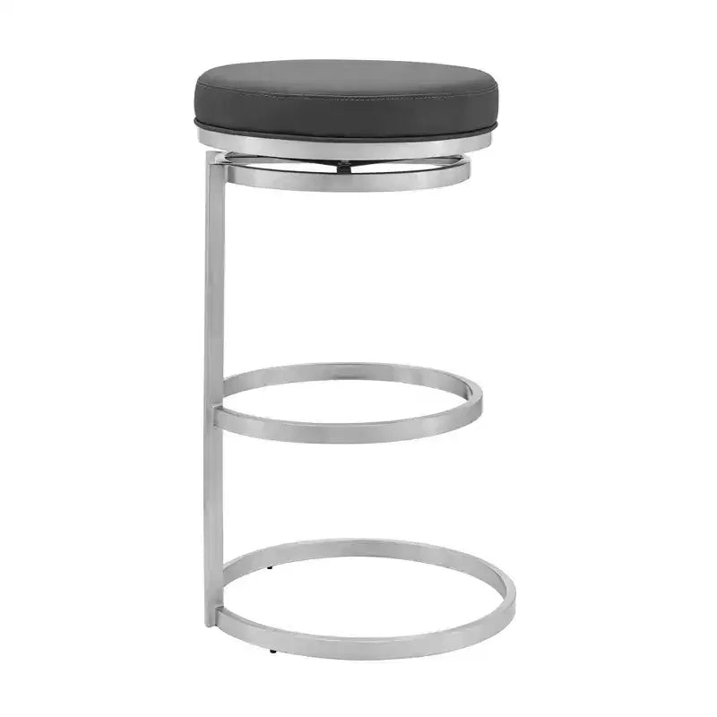 Tabouret de bar à hauteur de comptoir en similicuir gris avec acier inoxydable brossé