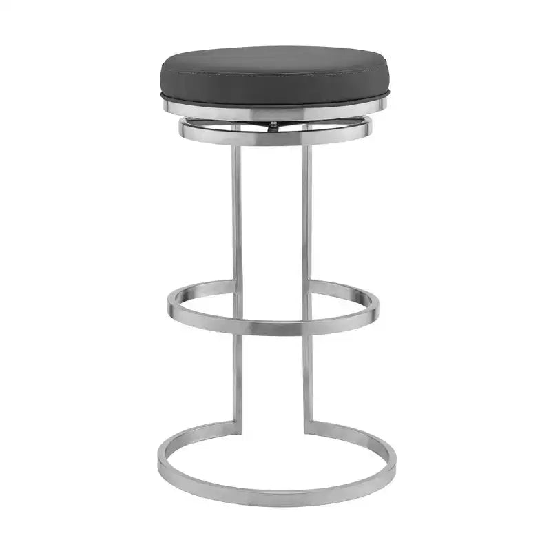 Taburete de bar a la altura de la encimera con cuero sintético gris y acero inoxidable cepillado