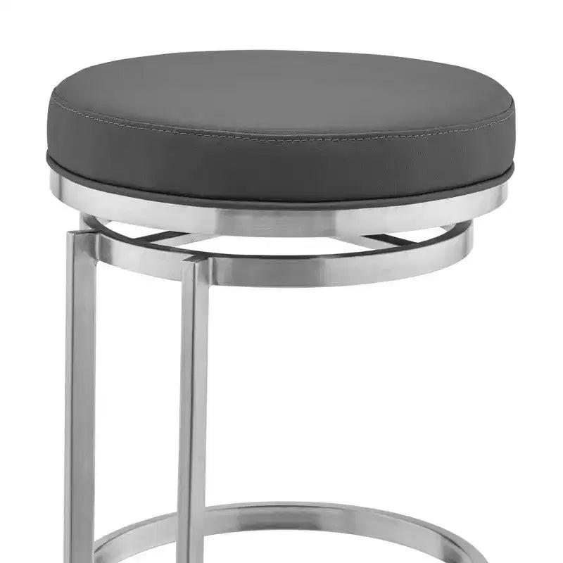 Taburete de bar a la altura de la encimera con cuero sintético gris y acero inoxidable cepillado