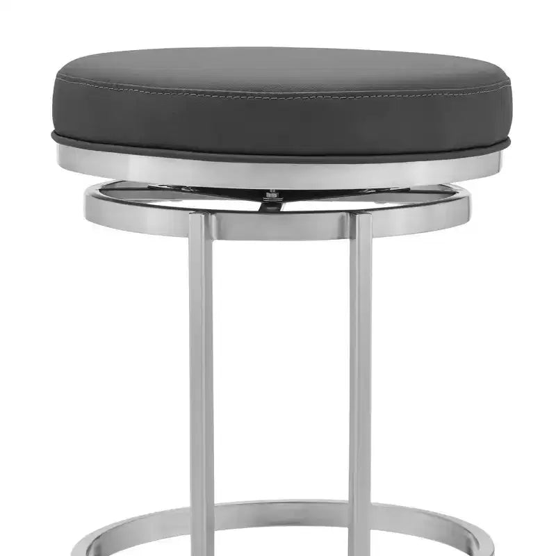 Taburete de bar a la altura de la encimera con cuero sintético gris y acero inoxidable cepillado