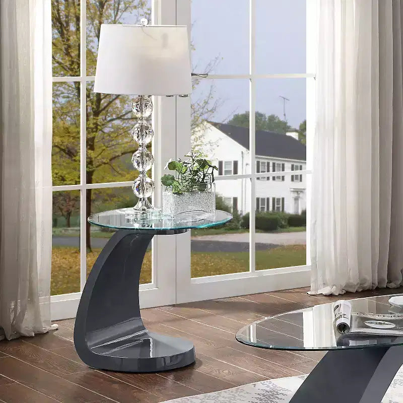 Table d’appoint avec plateau en verre, gris brillant
