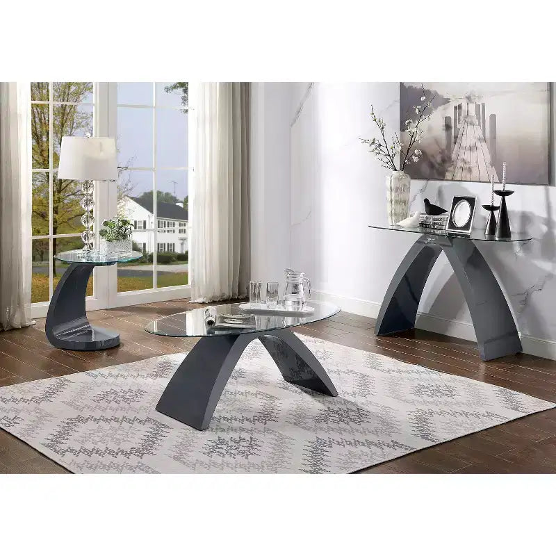 Table d’appoint avec plateau en verre, gris brillant