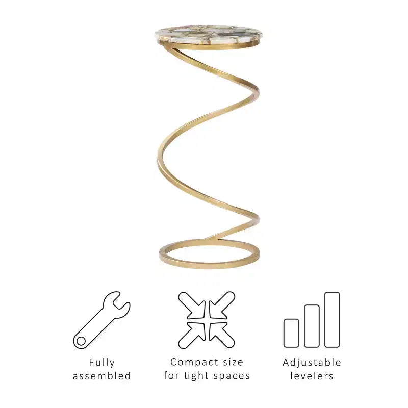 Grendon DContemporary Beistelltisch mit Achatplatte, handgefertigter goldener spiralförmiger Beistelltisch mit Metallfuß, glamouröser Akzenttisch neben dem Sessel zur Wohnraumdekorationrink Table - Powell Company