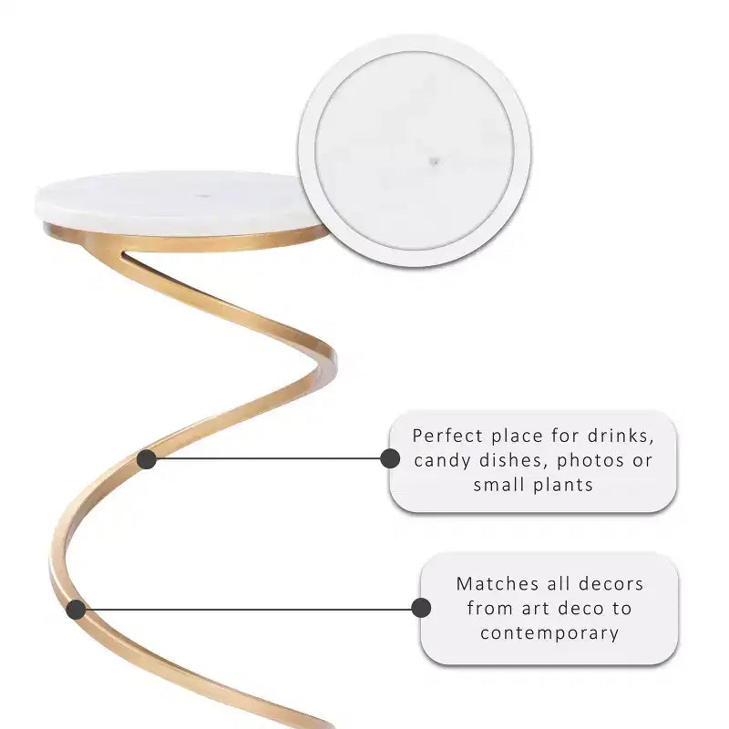 Grendon DContemporary Beistelltisch mit Achatplatte, handgefertigter goldener spiralförmiger Beistelltisch mit Metallfuß, glamouröser Akzenttisch neben dem Sessel zur Wohnraumdekorationrink Table - Powell Company