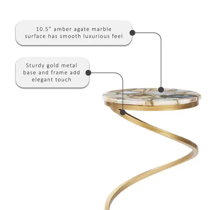 Grendon DContemporary Beistelltisch mit Achatplatte, handgefertigter goldener spiralförmiger Beistelltisch mit Metallfuß, glamouröser Akzenttisch neben dem Sessel zur Wohnraumdekorationrink Table - Powell Company