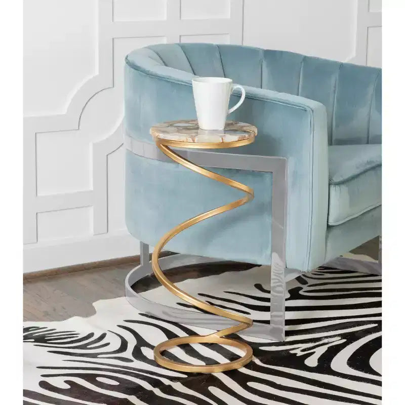 Grendon DContemporary Beistelltisch mit Achatplatte, handgefertigter goldener spiralförmiger Beistelltisch mit Metallfuß, glamouröser Akzenttisch neben dem Sessel zur Wohnraumdekorationrink Table - Powell Company