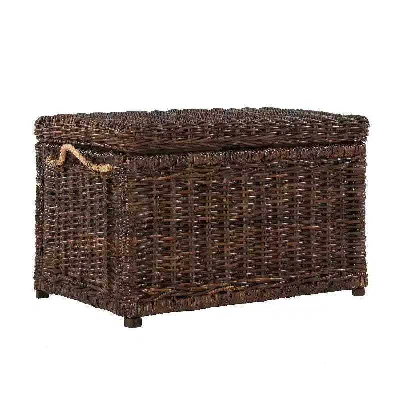 Caja de almacenamiento de mimbre tejida a mano con tapa, baúl de ratán, cesta organizadora decorativa para el hogar