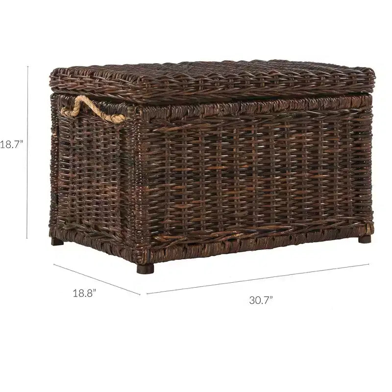 Caja de almacenamiento de mimbre tejida a mano con tapa, baúl de ratán, cesta organizadora decorativa para el hogar