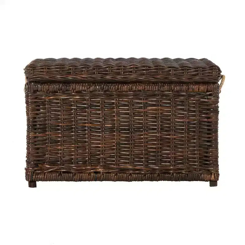 Caja de almacenamiento de mimbre tejida a mano con tapa, baúl de ratán, cesta organizadora decorativa para el hogar