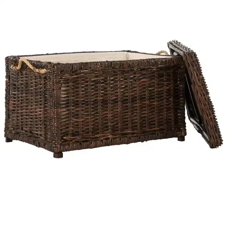 Caja de almacenamiento de mimbre tejida a mano con tapa, baúl de ratán, cesta organizadora decorativa para el hogar