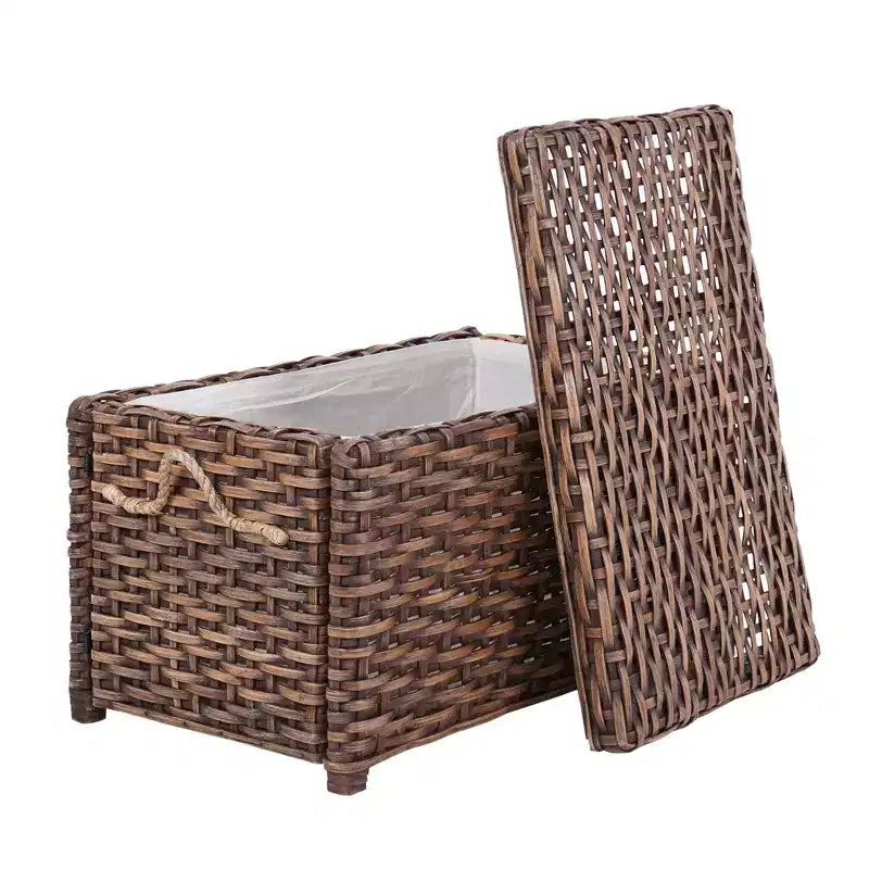 Caja de almacenamiento de mimbre tejida a mano con tapa, baúl de ratán, cesta organizadora decorativa para el hogar