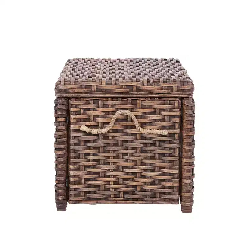 Caja de almacenamiento de mimbre tejida a mano con tapa, baúl de ratán, cesta organizadora decorativa para el hogar