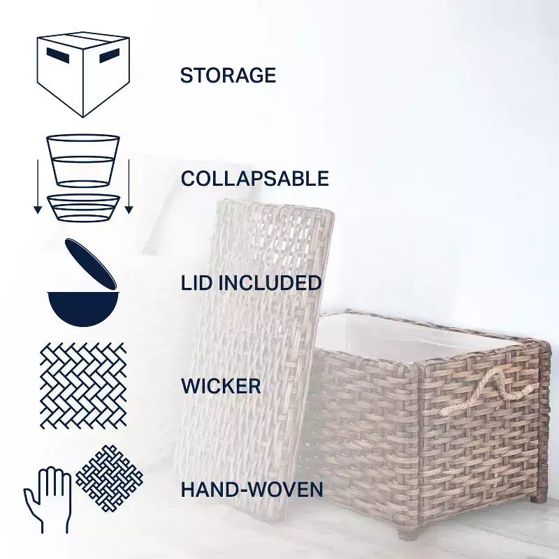 Caja de almacenamiento de mimbre tejida a mano con tapa, baúl de ratán, cesta organizadora decorativa para el hogar
