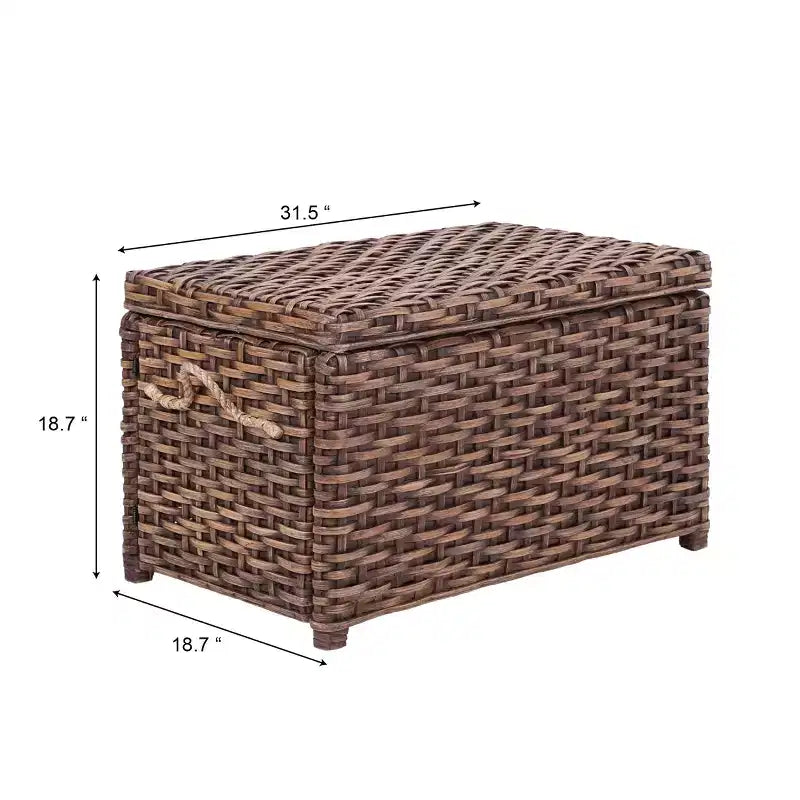 Caja de almacenamiento de mimbre tejida a mano con tapa, baúl de ratán, cesta organizadora decorativa para el hogar