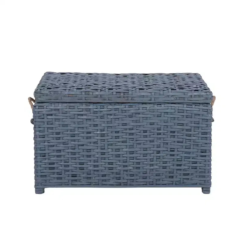 Caja de almacenamiento de mimbre tejida a mano con tapa, baúl de ratán, cesta organizadora decorativa para el hogar