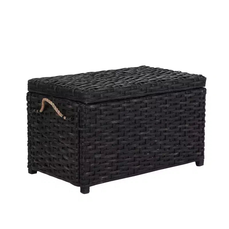 Caja de almacenamiento de mimbre tejida a mano con tapa, baúl de ratán, cesta organizadora decorativa para el hogar