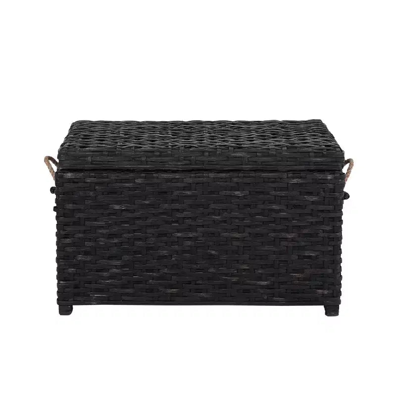 Caja de almacenamiento de mimbre tejida a mano con tapa, baúl de ratán, cesta organizadora decorativa para el hogar