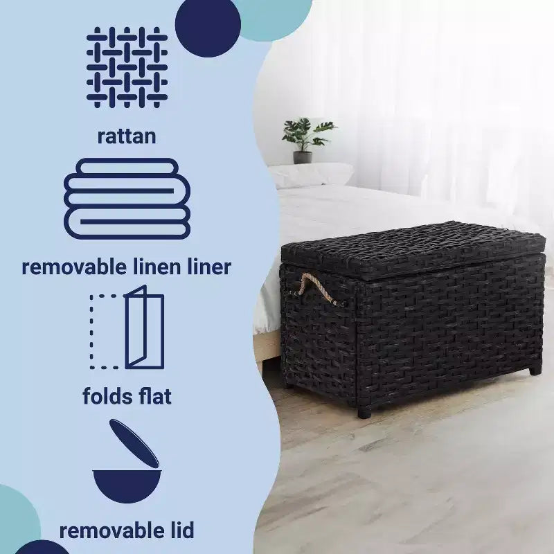Caja de almacenamiento de mimbre tejida a mano con tapa, baúl de ratán, cesta organizadora decorativa para el hogar